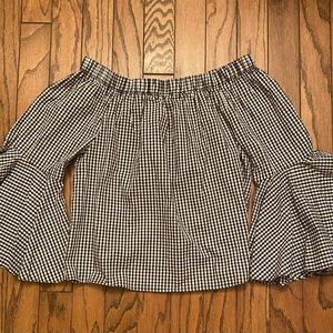 Off the shoulder black & white check top by Neiman Marcus size XL